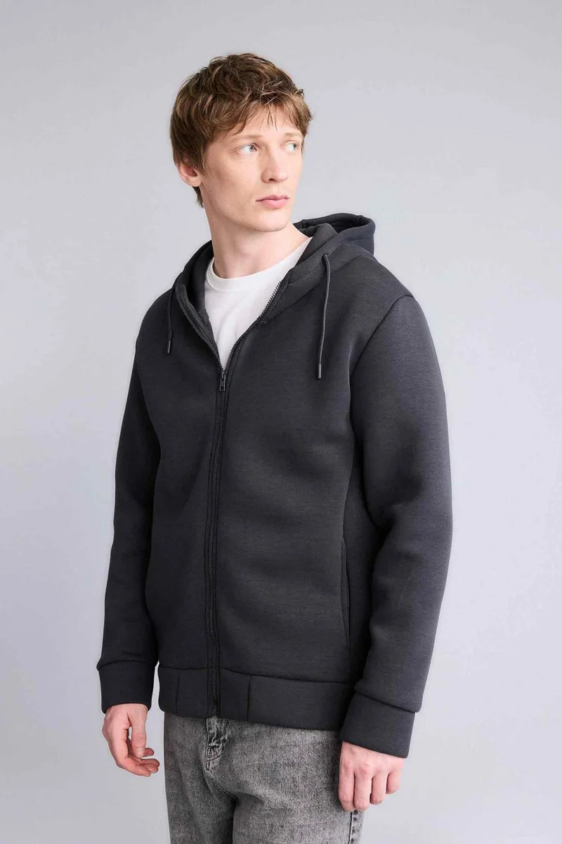 ديفاكتو Regular Fit Hooded Scuba Fabric Cardigan