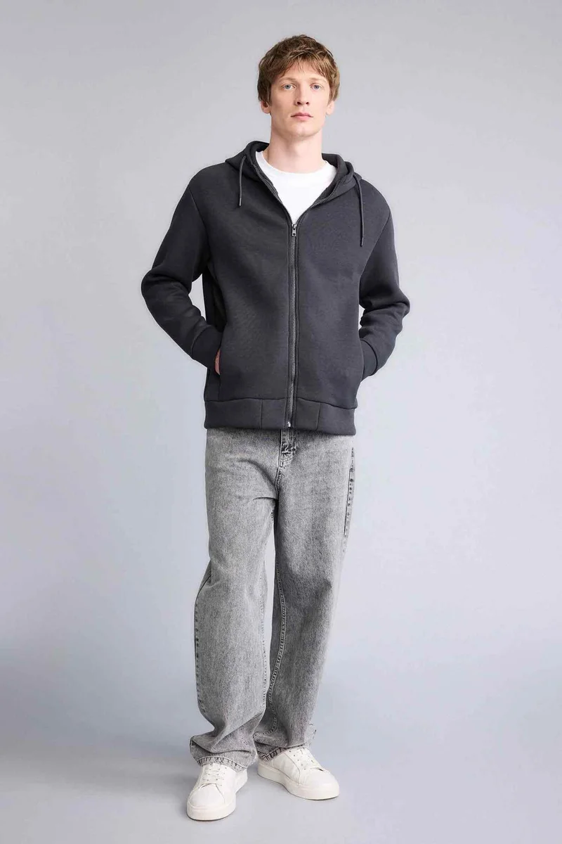 ديفاكتو Regular Fit Hooded Scuba Fabric Cardigan