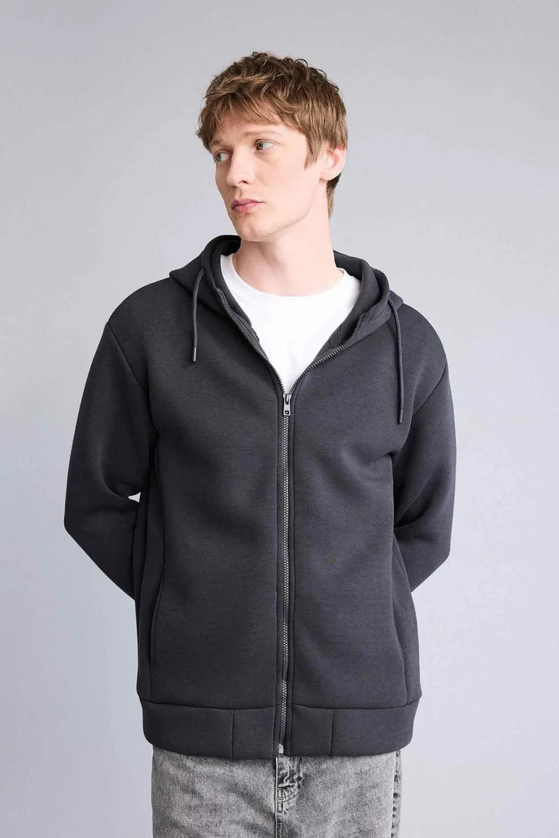 ديفاكتو Regular Fit Hooded Scuba Fabric Cardigan