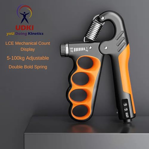 UDKI Xtreme Pro Orange Hand Grip Strengthener 5-100kg with Mechanical Counter & Adjustable Resistance - Finger Grip Shape, Ergonomic, Non-Slip Handle for Hand Strength Building, Ideal for Athletes - Image 3