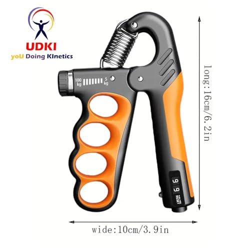 UDKI Xtreme Pro Orange Hand Grip Strengthener 5-100kg with Mechanical Counter & Adjustable Resistance - Finger Grip Shape, Ergonomic, Non-Slip Handle for Hand Strength Building, Ideal for Athletes - Image 2
