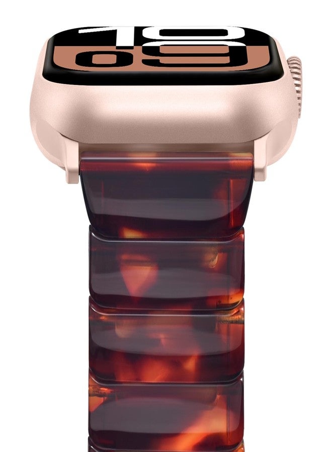 في-مورو سوار V-MORO المصنوع من الراتنج متوافق مع سلسلة 11/10 من Apple Watch Bands 41 مم/40 مم/38 مم/42 مم، حزام عصري لسلسلة iWatch 9/8/7/6/5/4/3/2/1/SE/SE2 SE3، سوار معصم خفيف الوزن للنساء والرجال (لون السلحفاة الكلاسيكي) - Image 2