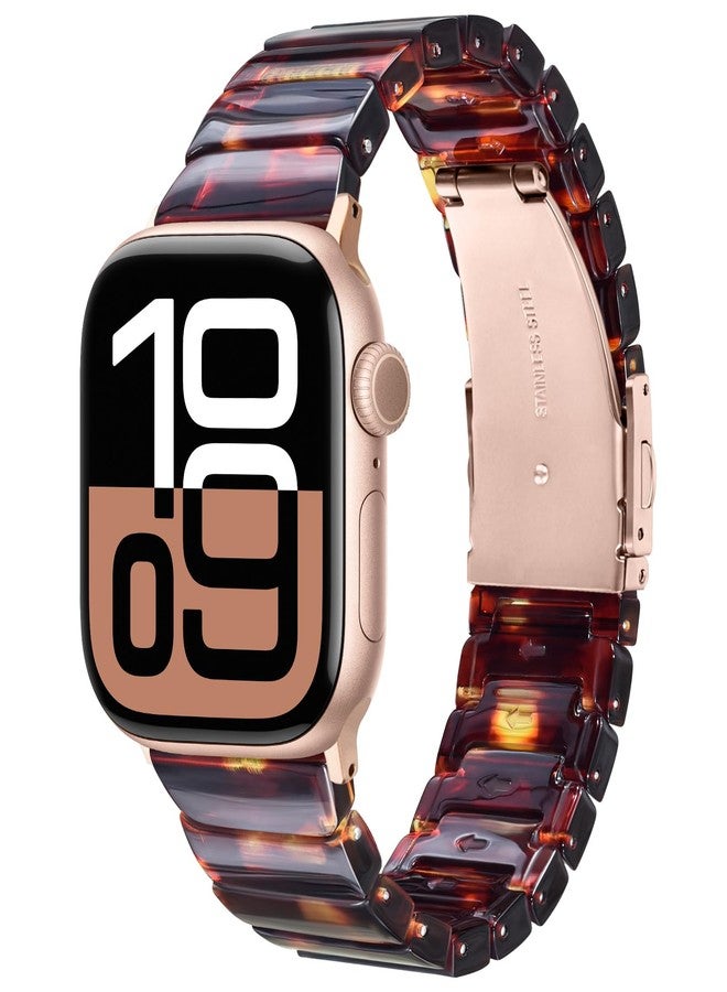في-مورو سوار V-MORO المصنوع من الراتنج متوافق مع سلسلة 11/10 من Apple Watch Bands 41 مم/40 مم/38 مم/42 مم، حزام عصري لسلسلة iWatch 9/8/7/6/5/4/3/2/1/SE/SE2 SE3، سوار معصم خفيف الوزن للنساء والرجال (لون السلحفاة الكلاسيكي) - Image 1