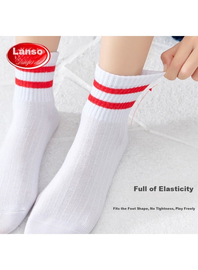 LANG SHA Langsha Children's Socks, Boys' Mid-calf Cotton Socks For All Seasons, Casual Sports Short Socks For School-age Children, 5 Pairs Per Pack - Image 4