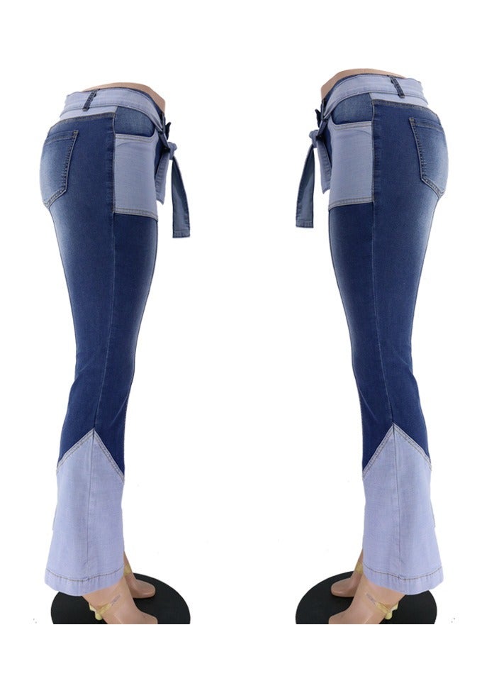Loquat Vintage High-rise Women's Panels Of Denim Flared Trousers - Image 2