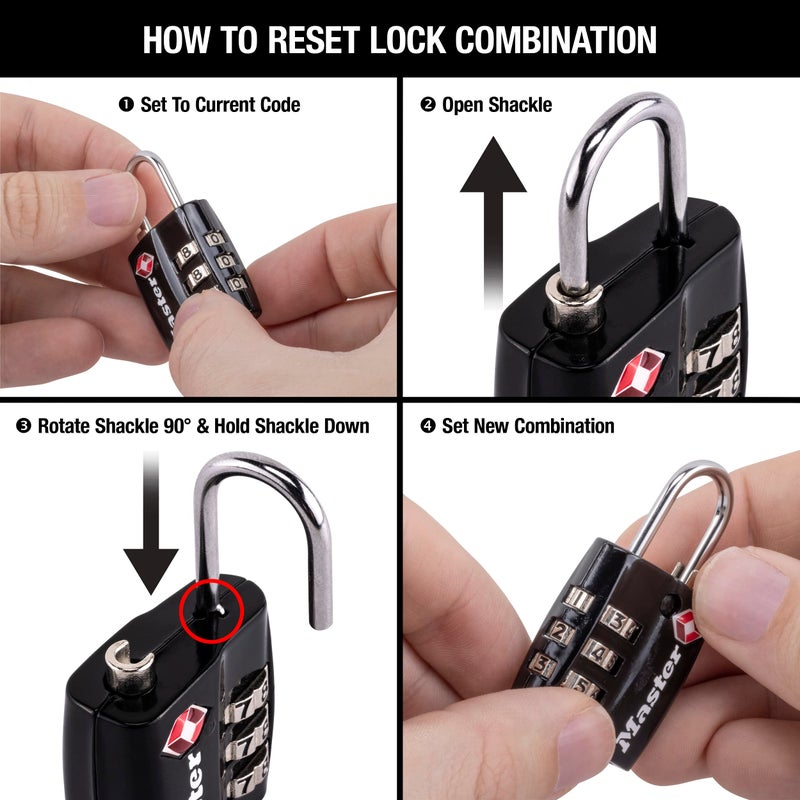 Master Lock Master Lock Black TSA-Approved Luggage Lock with Wide Lock Body and Thin, Durable Steel Shackle, Zipper Lock for Backpacks, Luggage, 4680DBLK  - Image 4