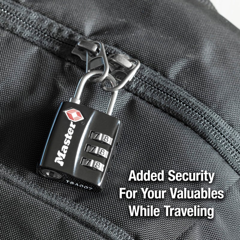 Master Lock Master Lock Black TSA-Approved Luggage Lock with Wide Lock Body and Thin, Durable Steel Shackle, Zipper Lock for Backpacks, Luggage, 4680DBLK  - Image 2