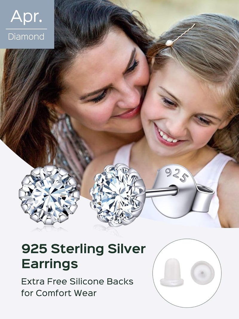 ChicSilver 925 Sterling Silver Earrings Sparkling Heart/Round/Princess Cut Birthstone Earrings for Women Birthday Jewelry with Gift Box - Image 5