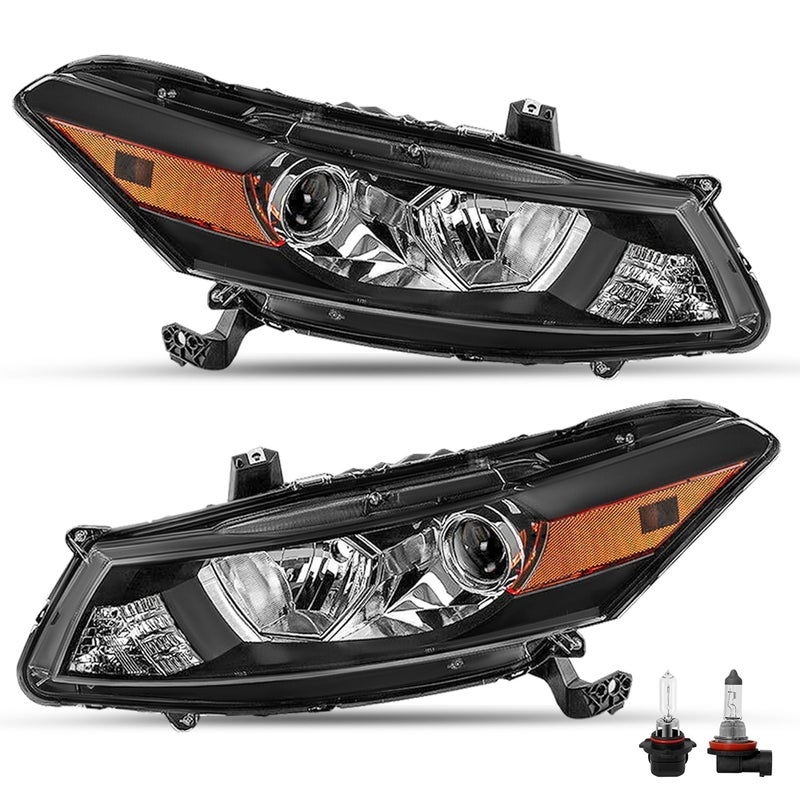 SOCKIR Headlight Assembly Pair wBulbs Compatible with 20082012 Honda Accord 2Door Coupe Projector Headlights Black Housing with Amber Reflector - Image 3