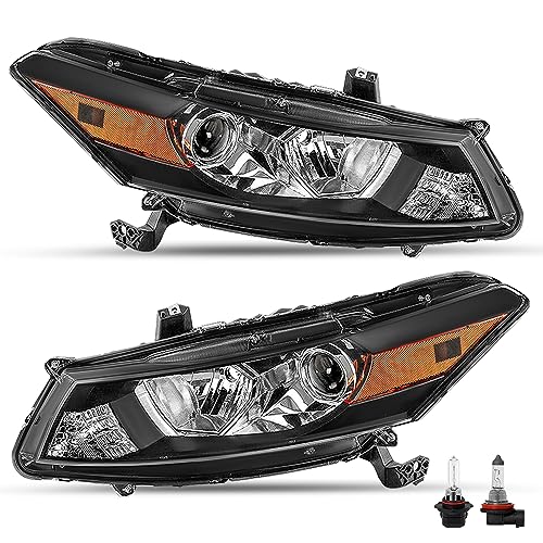 SOCKIR Headlight Assembly Pair wBulbs Compatible with 20082012 Honda Accord 2Door Coupe Projector Headlights Black Housing with Amber Reflector - Image 1