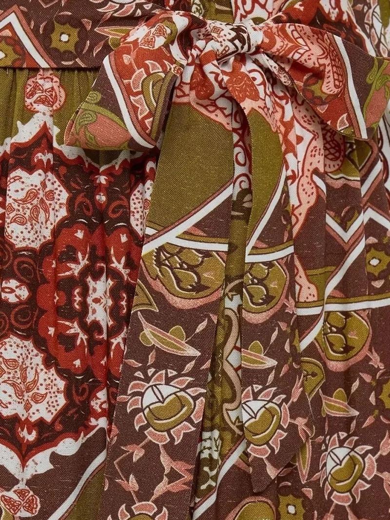 Hiccup Brown Printed Wide Leg Pants with Drawstring for Women | Best Price UAE