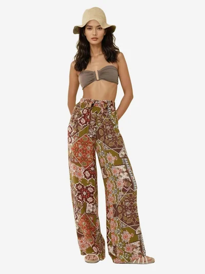 هيكاب بنطلون واسع الأرجل مطبوع برباط