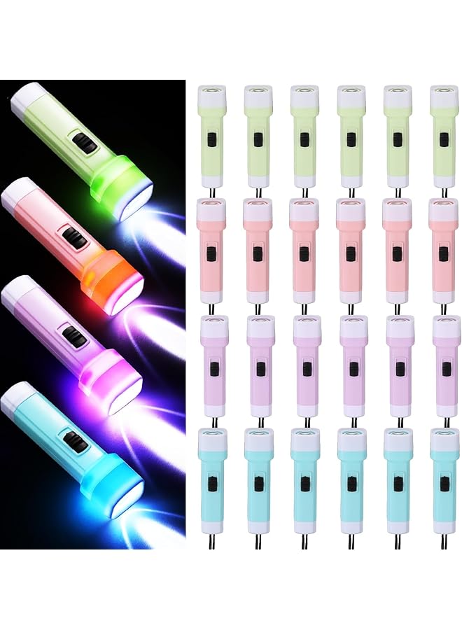 promass 24 Pcs Mini Flashlight for Kids with Rope Bulk, 4 Colors Kids Led Flashlight, Lightweight Handheld Flashlight Small Flashlights, for Hiking Camping Party Favors - Image 1