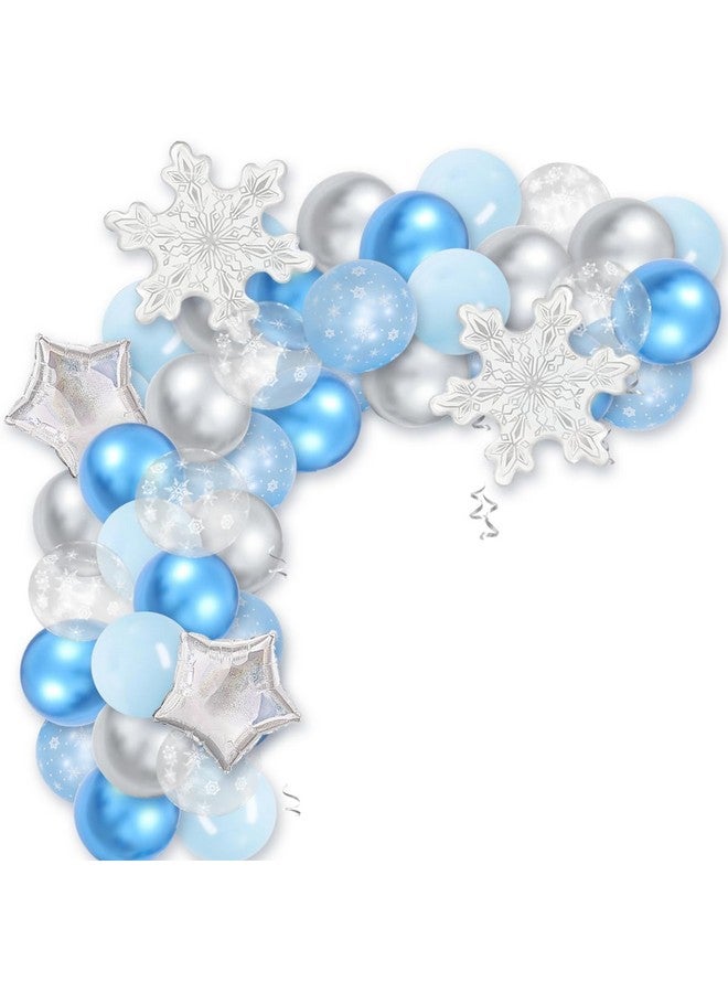 CYMYLAR Crystal Blue Winter Balloon Arch Kit Ice Snow Balloons Snowflake Foil Balloon Pink Confetti For Birthday Baby Shower Supplies Photo Background Wall Decorations 