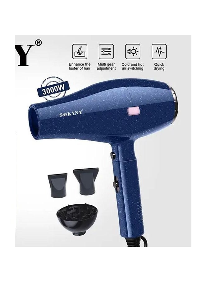 sokany Sokany Ionic Hair Dryer + Diffuser SK-2227, 3000W Fast Drying Hair Dryer, Professional Hair Dryer, 2 Speeds, 2 Temperature Settings, Includes Diffuser and Styling Nozzle, Blue  - Image 2
