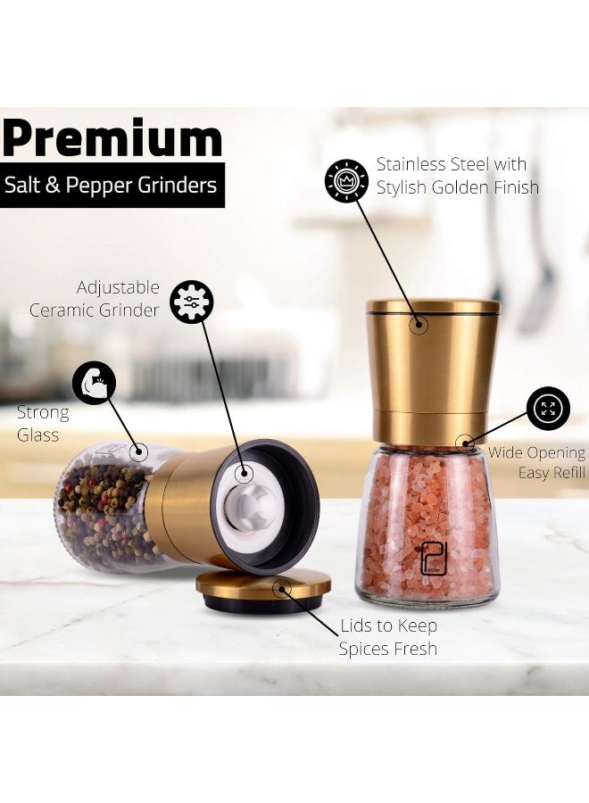 PJCKitchen Premium Salt and Pepper Grinder Set - 5 oz, Golden Stainless Steel - S&P Spice Shakers - Refillable & Adjustable Coarseness Hand Mill for Spices & Seasonings - by PJC-Kitchen - Image 4
