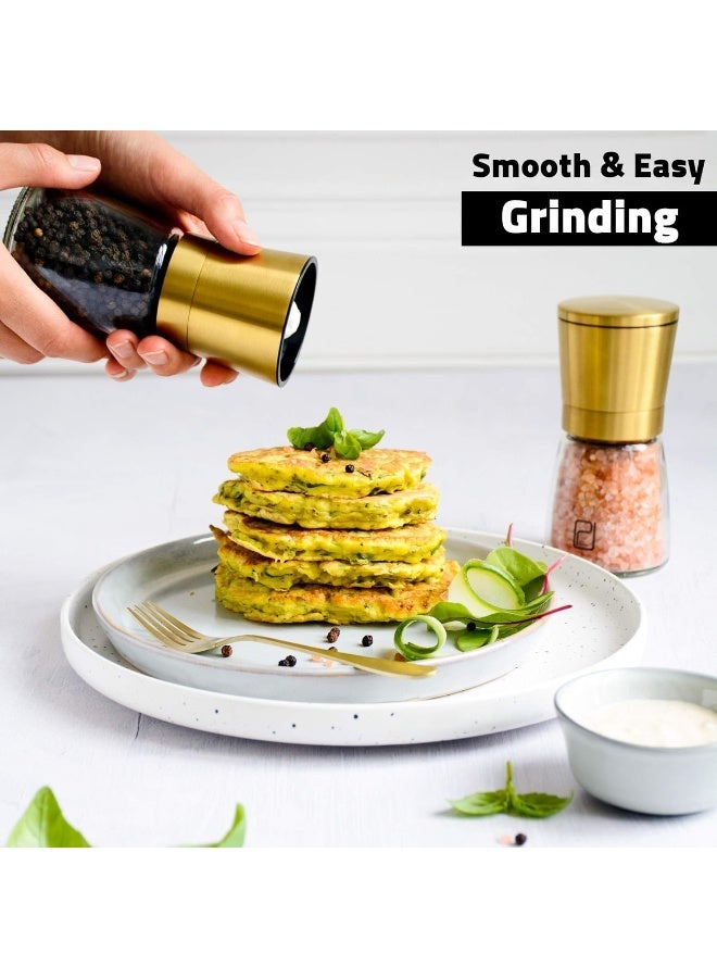 PJCKitchen Premium Salt and Pepper Grinder Set - 5 oz, Golden Stainless Steel - S&P Spice Shakers - Refillable & Adjustable Coarseness Hand Mill for Spices & Seasonings - by PJC-Kitchen - Image 2