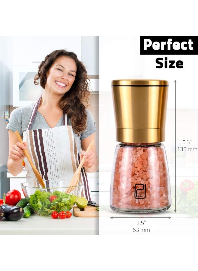 PJCKitchen Premium Salt and Pepper Grinder Set - 5 oz, Golden Stainless Steel - S&P Spice Shakers - Refillable & Adjustable Coarseness Hand Mill for Spices & Seasonings - by PJC-Kitchen - Image 3