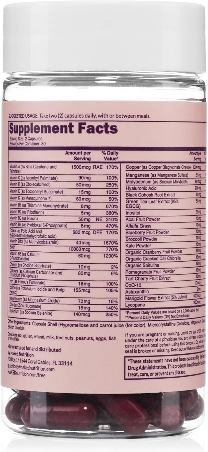 Nakd Ella Womens Multi  Daily Multivitamin  Vitamins A C E Selenium Zinc Fruit and Super Green Extracts to Boost Immune Support  GlutenFree and Vegetarian Vitamins 60 Capsules - Image 4