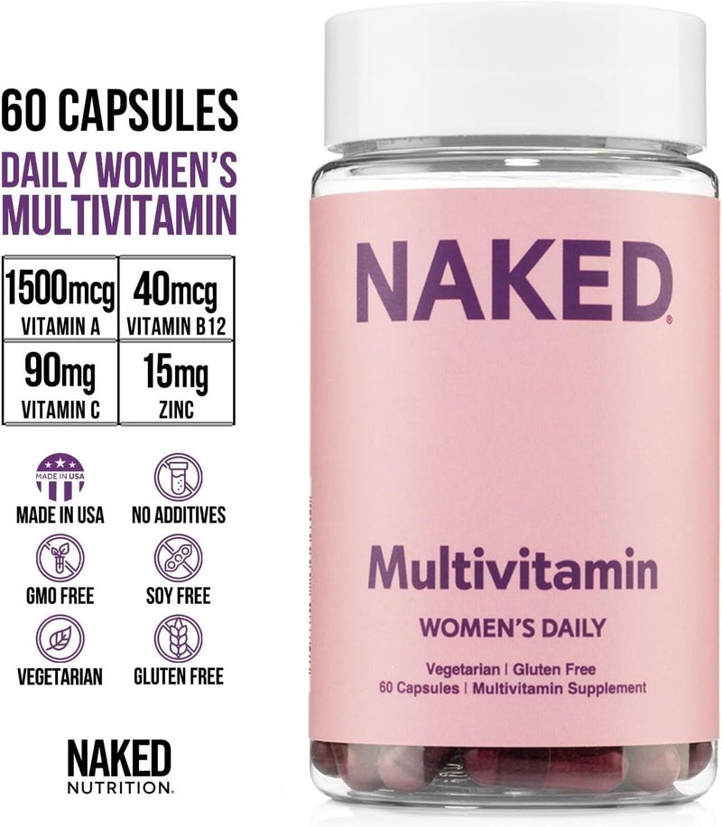 Nakd Ella Womens Multi  Daily Multivitamin  Vitamins A C E Selenium Zinc Fruit and Super Green Extracts to Boost Immune Support  GlutenFree and Vegetarian Vitamins 60 Capsules - Image 2