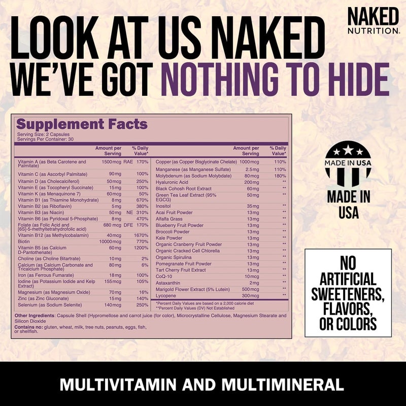 Nakd Ella Womens Multi  Daily Multivitamin  Vitamins A C E Selenium Zinc Fruit and Super Green Extracts to Boost Immune Support  GlutenFree and Vegetarian Vitamins 60 Capsules - Image 3
