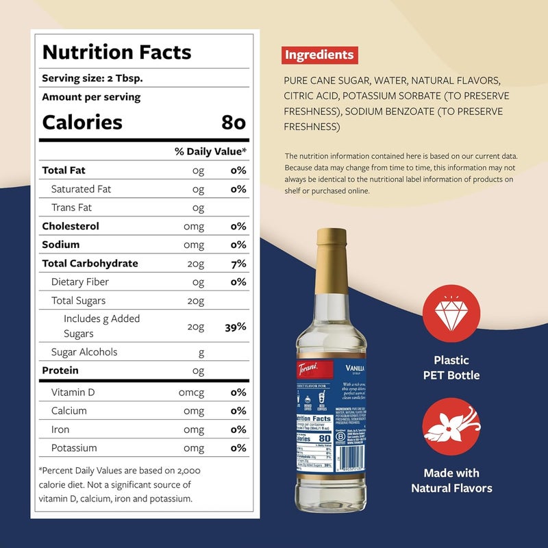 Torani Vanilla Coffee Syrup with Pump - 25.4 Fl Oz Bottle - Image 2