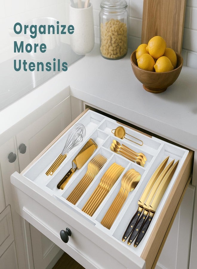 Sben Expandable Drawer Organizer for Utensils Holder, Adjustable Cutlery Tray, 6-8 Slots, Premium Wood Drawer Dividers Organizer for Silverware, Flatware, Knives for Kitchen (White) - Image 3