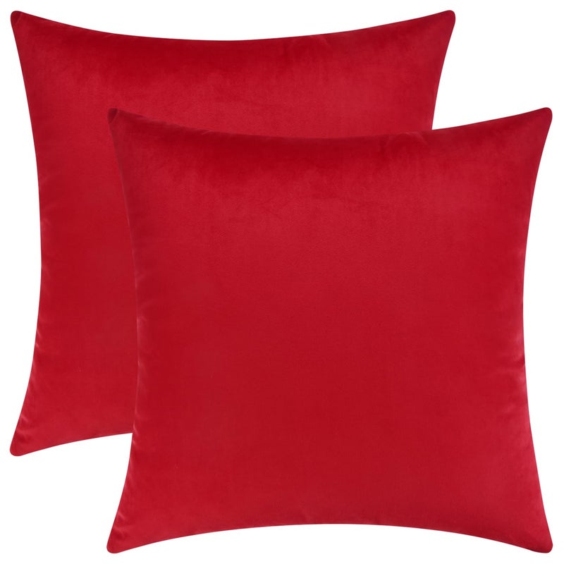 Mixhug Decorative Throw Pillow Covers Velvet Cushion Covers Solid Throw Pillow Cases for Couch and Bed Red 16 x 16 Inches Set of 2