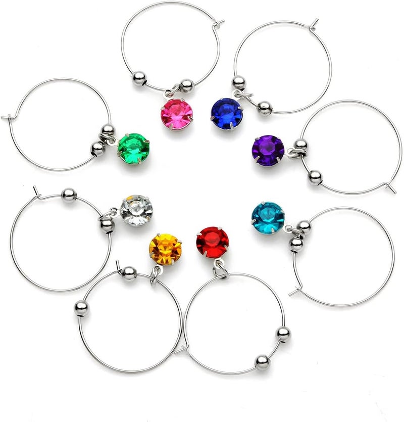 Luzen 8Pcs Colorful Crystal Wine Glass Charms Markers Tags Champagne Cocktails Wine Glass Decorations Hanging Ring Identifier for Stem Glasses Wedding Christmas Celebration Party Favors - Image 1