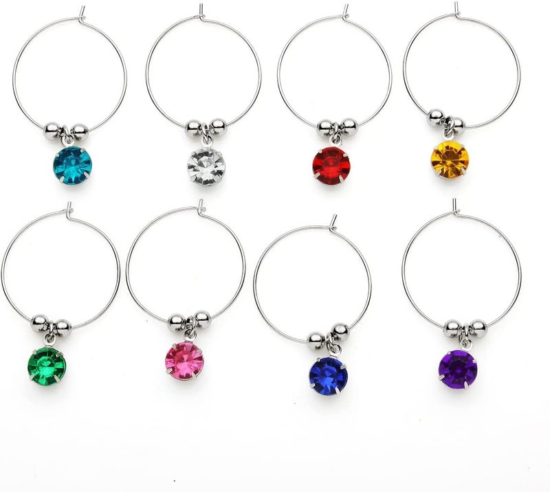 Luzen 8Pcs Colorful Crystal Wine Glass Charms Markers Tags Champagne Cocktails Wine Glass Decorations Hanging Ring Identifier for Stem Glasses Wedding Christmas Celebration Party Favors - Image 3