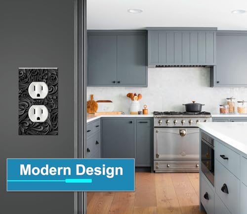 Art Plates - Duplex Black Outlet Cover Decorative Metal Wall Plate - 1 Gang Outlet Plug Cover - Black Floral (Printed Image) - Made in USA - Image 2