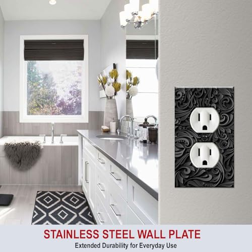 Art Plates - Duplex Black Outlet Cover Decorative Metal Wall Plate - 1 Gang Outlet Plug Cover - Black Floral (Printed Image) - Made in USA - Image 3
