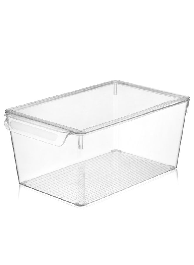 منظم ثلاجة شفاف ULTRA CLEAR مع غطاء 14.5 × 32.5 × 20 سم، BPA Free بلاستيك آمن لحفظ الطعام، حافظة تخزين طعام مع غطاء محكم Airtight Lid لمنع التسرب والحفاظ على النكهة، منظم ثلاجة كبير الحجم Refrigerator Organizer with Lid لتنظيم الفواكه والخضروات واللحوم والجبن والمعلبات، مثالي لتحضير الوجبات Meal Prep، وجبات الغداء Lunch، بقايا الطعام Leftovers، حاوية تخزين صالحة للاستخدام في الميكروويف Microwave، الفرن Oven، الفريزر Freezer وغسالة الصحون Dishwasher، صندوق تخزين عملي متعدد الاستخدامات Plastic Food Storage Container لتنظيم المطبخ والثلاجة Freezer Organizer، تصميم شفاف Ultra Clear لسهولة رؤية المحتوى، خامة قوية Durable ومقاومة للروائح، مناسب للاستخدام اليومي في المنزل والمكتب والسفر، حاوية تخزين موفرة للمساحة Space Saving Organizer وتساعد على ترتيب الثلاجة بشكل مثالي - Image 4