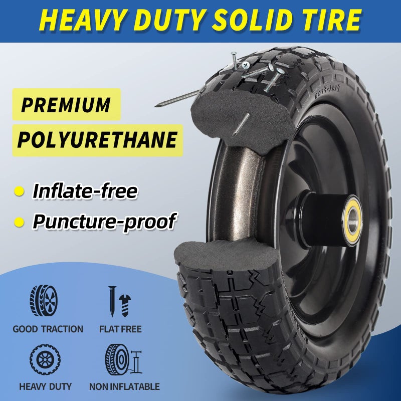 GICOOL 10" Flat-Free Solid Tire and Wheel Replacement 4.10/3.50-4, with 5/8" Axle Bore Hole, 2.2" Offset Hub, Compatible with Hand Truck Tire Garden Wagon Trolley Dolly - Image 3