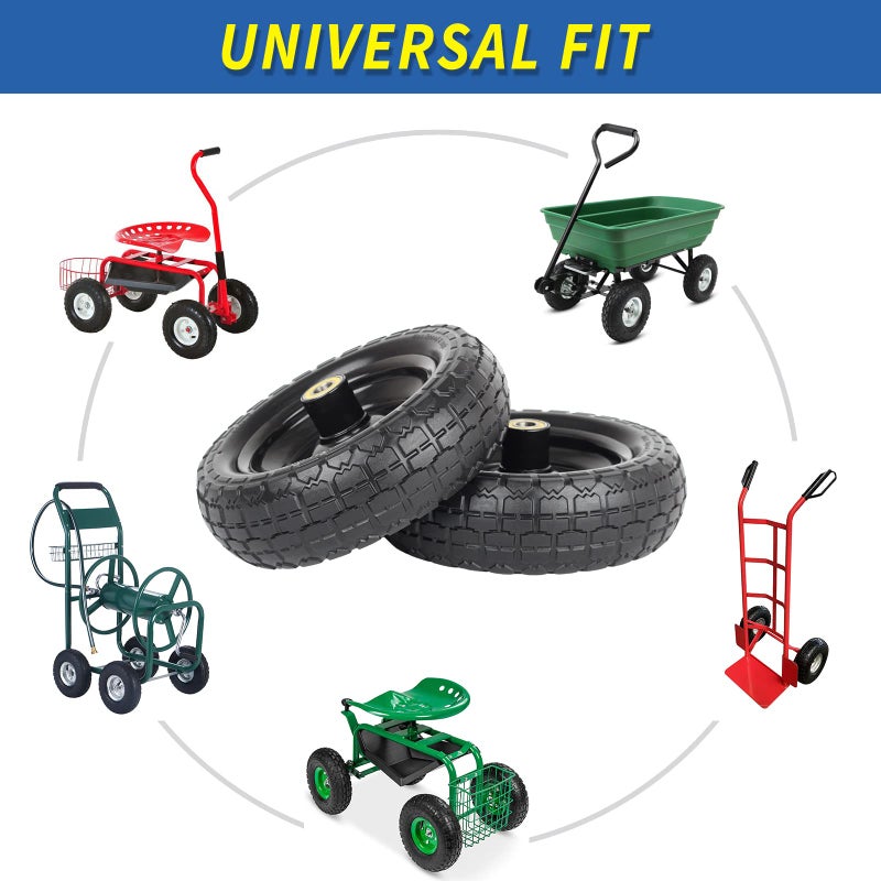 GICOOL 10" Flat-Free Solid Tire and Wheel Replacement 4.10/3.50-4, with 5/8" Axle Bore Hole, 2.2" Offset Hub, Compatible with Hand Truck Tire Garden Wagon Trolley Dolly - Image 4