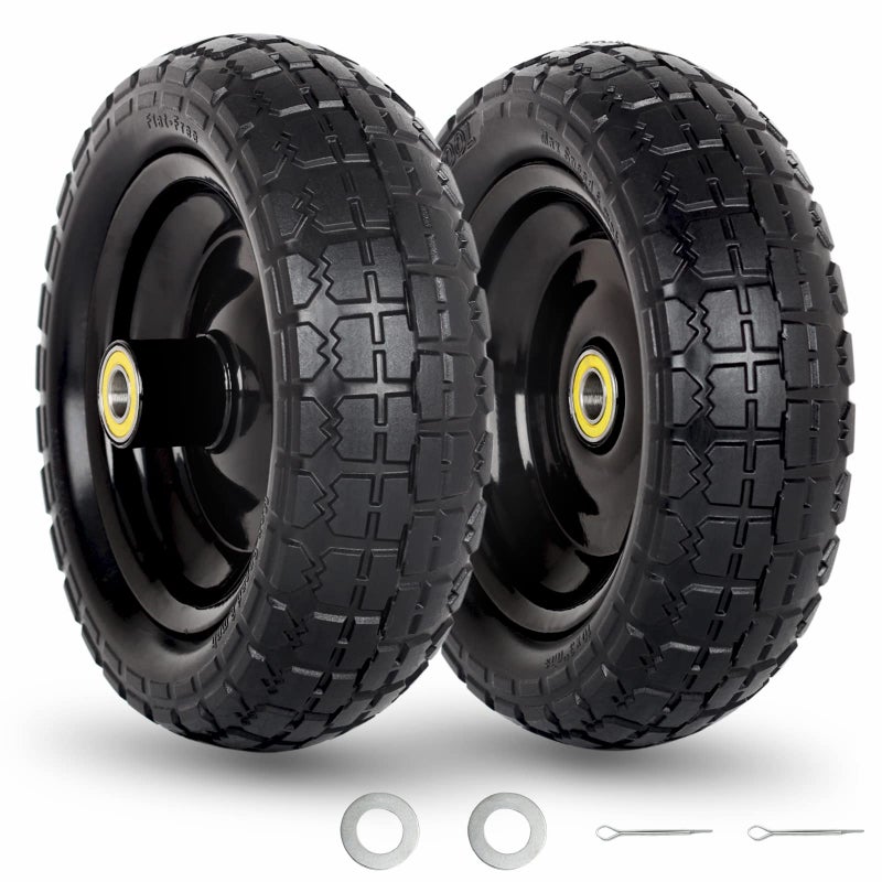 GICOOL 10" Flat-Free Solid Tire and Wheel Replacement 4.10/3.50-4, with 5/8" Axle Bore Hole, 2.2" Offset Hub, Compatible with Hand Truck Tire Garden Wagon Trolley Dolly - Image 1