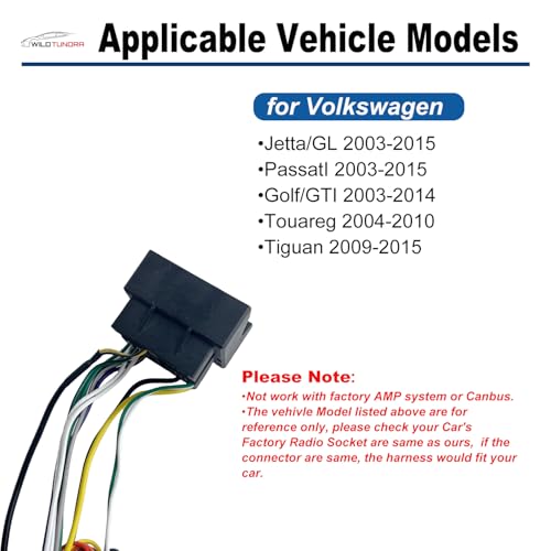 WildTundra 16Pin ISO Aftermarket Radio Wiring Harness for Volkswagen 2003-2015 Jetta Passat Golf GTI Touareg Tiguan with SWC Reverse Radio Antenna Adapter, Plug & Play Car Stereo Adapter - Image 5