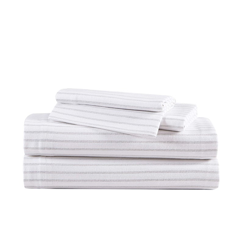 Eddie Bauer  Queen Sheet Set Warm Breathable Cotton Flannel Bedding with Deep Pockets Brushed for Extra Softness Cozy Home Decor OekoTex Certified Trail Stripe Queen