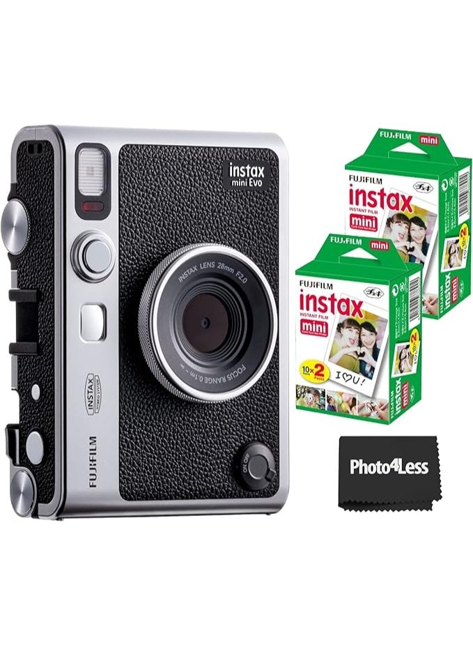 Instax Mini EVO Hybrid Black Instant Camera Bundle | Includes 2x Mini Twin Pack Instant Film - Image 1
