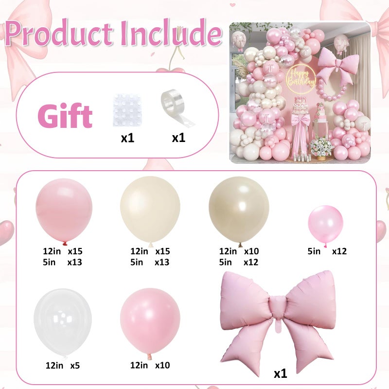 Paeyeq Double Stuffed Pearl White and Pink Balloon Arch Garland Kit, Pearl White Beige with Pink Bow Foil Balloons for Girls Women Wedding Bridal Baby Shower Bachelorette Coquette Birthday Party Decorations - Image 2