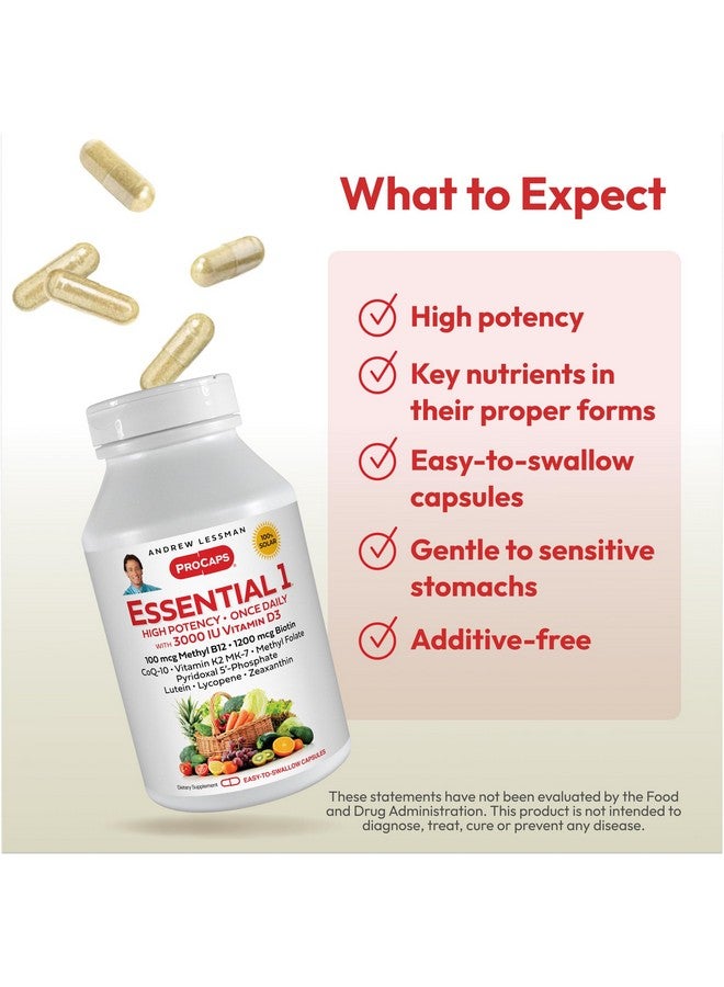 ANDREW LESSMAN Essential-1 Multivitamin 3000 IU Vitamin D3 360 Small Capsules - 100 mcg Methyl B12. CoQ10 Lutein Lycopene Zeaxanthin. High Potency. No Additives. Ultra-Mild. One Daily Capsule - Image 4