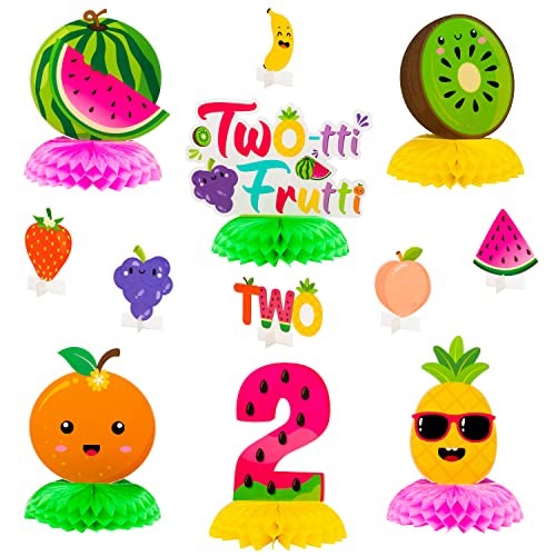 PANTIDE Twotti Frutti 2nd Honeycomb Centerpieces Table Toppers Hawaiian Summer Fruit Watermelon Pineapple Strawberry Table Decor Party Decorations Supplies for Baby Girls 2 Years Old Birthday 12 Pcs - Image 1