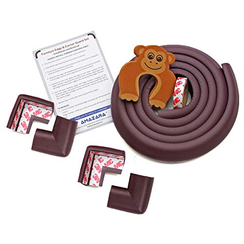 AMAZARA Baby Proofing Edge & Corner Guards | 6.5 Ft Foam Edge Protector + 4 Pre-Taped Corners | Child Safety Cushion for Table & Furniture | Brown - Image 1