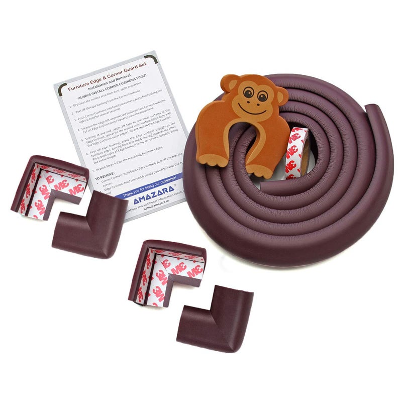 AMAZARA Baby Proofing Edge & Corner Guards | 6.5 Ft Foam Edge Protector + 4 Pre-Taped Corners | Child Safety Cushion for Table & Furniture | Brown - Image 5