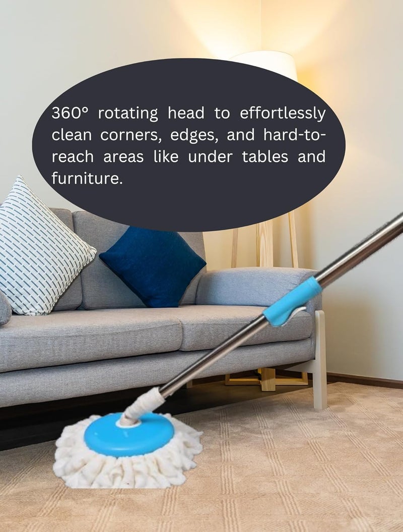 Premium 360 Spin Mop with Adjustable Steel Handle Microfiber Mop Head Durable Steel Bucket Includes 1 Free Mop Head Made in India - Image 2