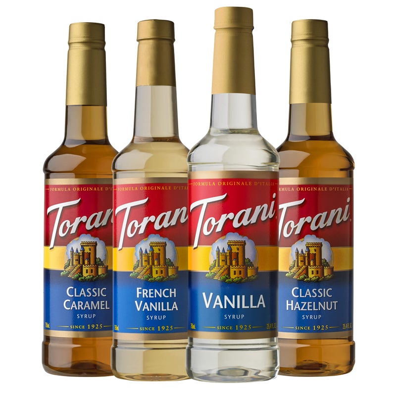 Torani Variety Pack Caramel, French Vanilla, Vanilla & Hazelnut, 25.4 Ounces (Pack of 4) - Image 1