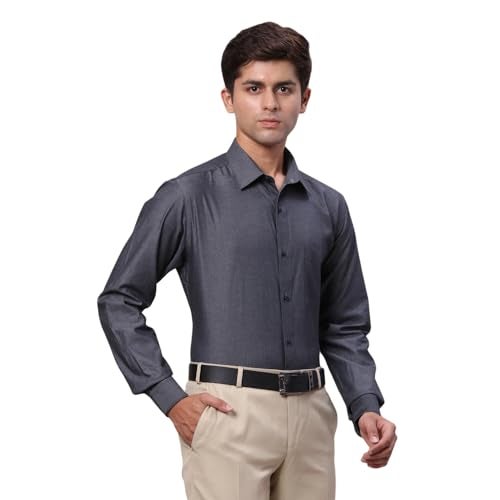 Raymond Men's Slim Fit Formal Shirt | Pure Cotton Solid Design Semi Cutaway Collar Office Wear Dark Blue - Image 2