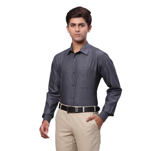 Raymond Men's Slim Fit Formal Shirt | Pure Cotton Solid Design Semi Cutaway Collar Office Wear Dark Blue - Image 3