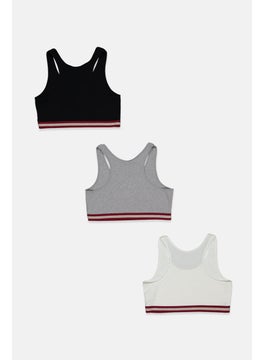 Tchibo Kid Girls 3 Pk Ribbed Non,Padded Bustier, White and Grey and Black  - Image 2