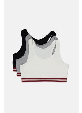 Tchibo Kid Girls 3 Pk Ribbed Non,Padded Bustier, White and Grey and Black  - Image 3